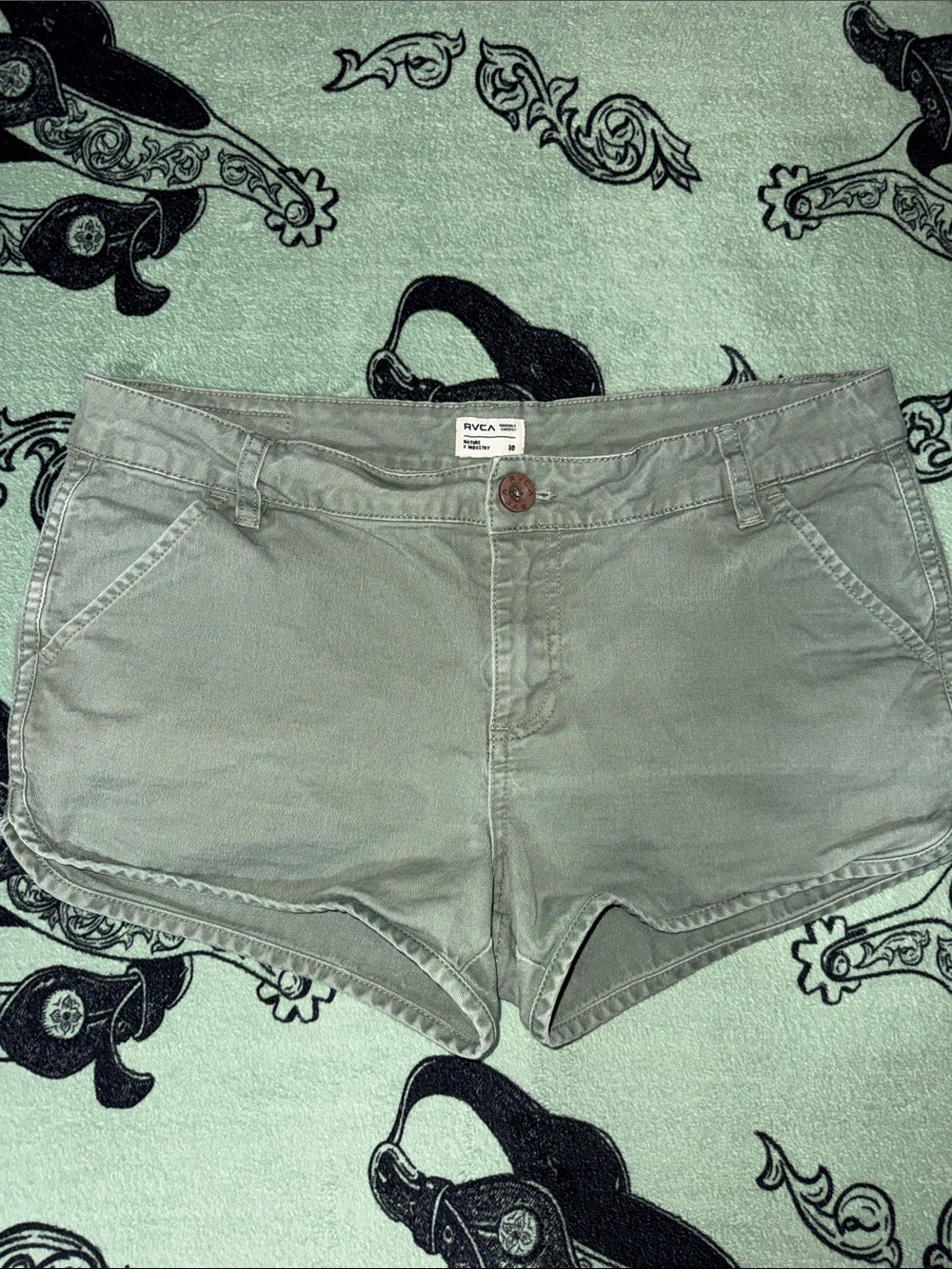 RVCA Sage Green Women's Denim-Look Jean Shorts